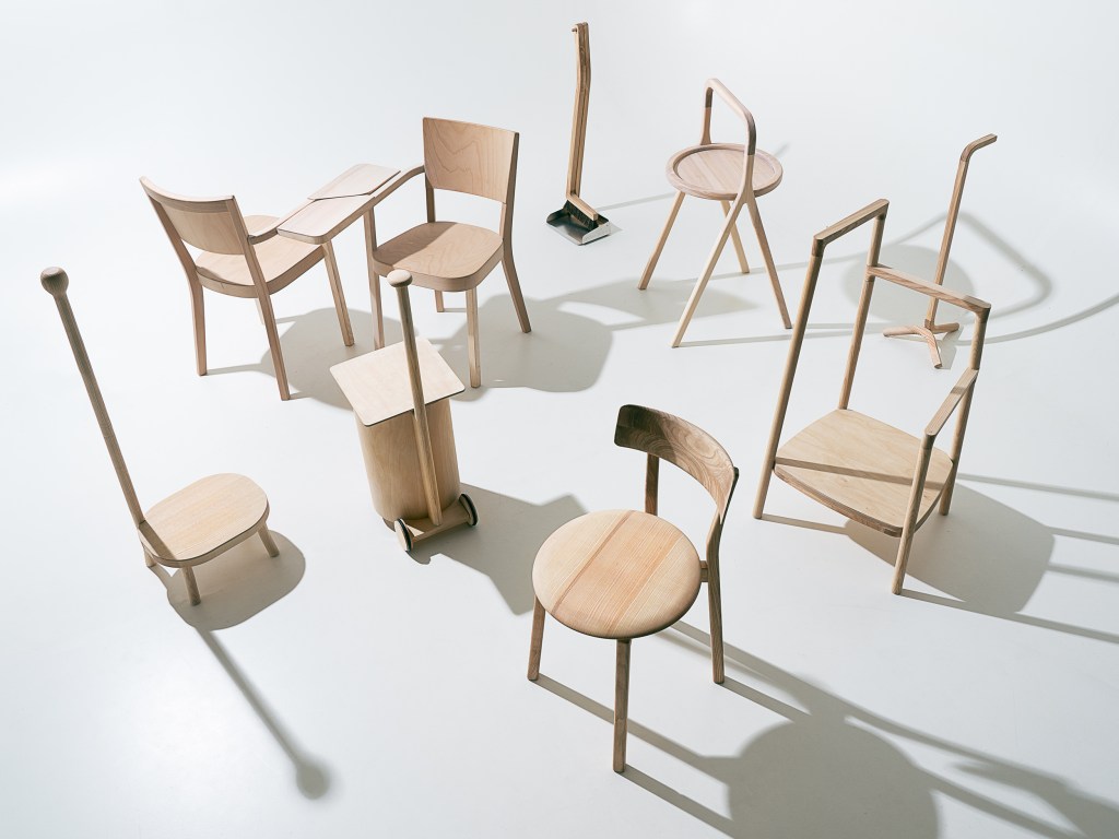 an image photography of wooden design objects like chairs and tables